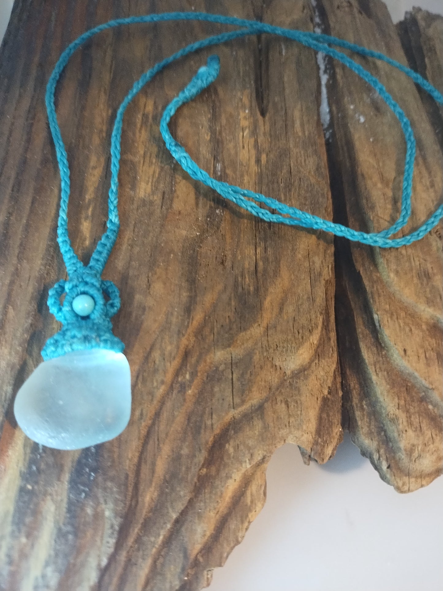 Aqua Seaglass Macrame Necklace
