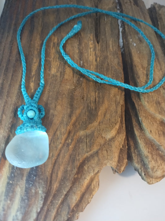 Aqua Seaglass Macrame Necklace